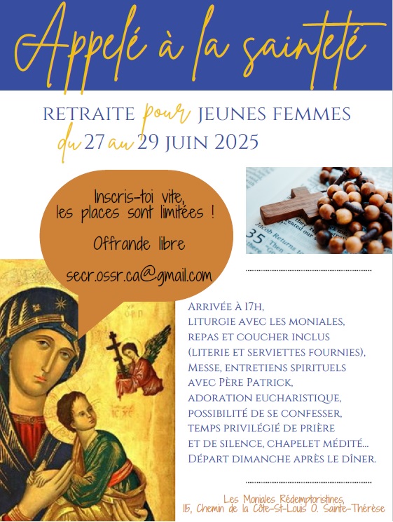 Retraite pour les jeunes femmes chez les moniales Rédemptoristines en juin 2025