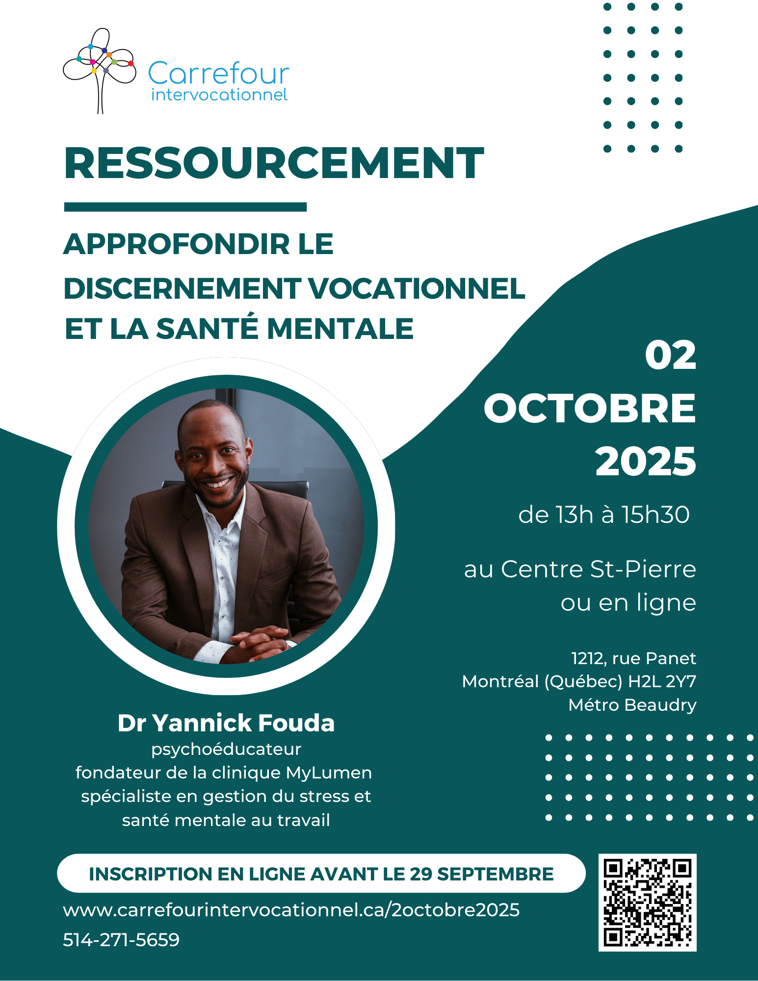 Affiche - Ressourcement sur le discernement vocationnel et la santé mentale