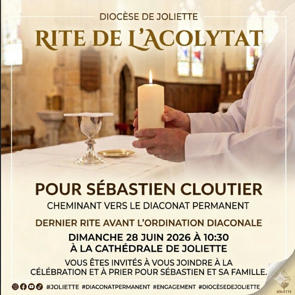 Diocèse de Joliette : rite d'acolytat de Sébastien Cloutier en vue du diaconat permanent