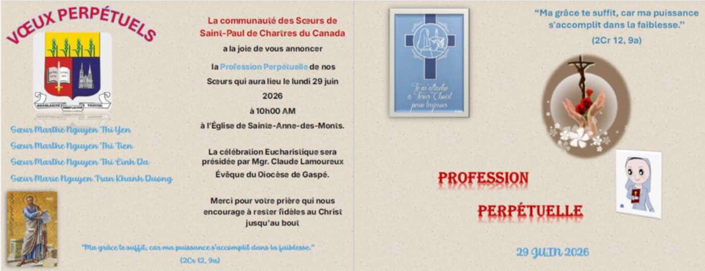 Soeurs Saint-Paul de Chartres : 4 professions perpétuelles