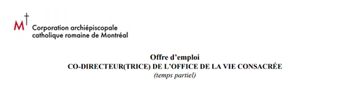 Co-Directeur(trice) de l'Office de la vie consacrée