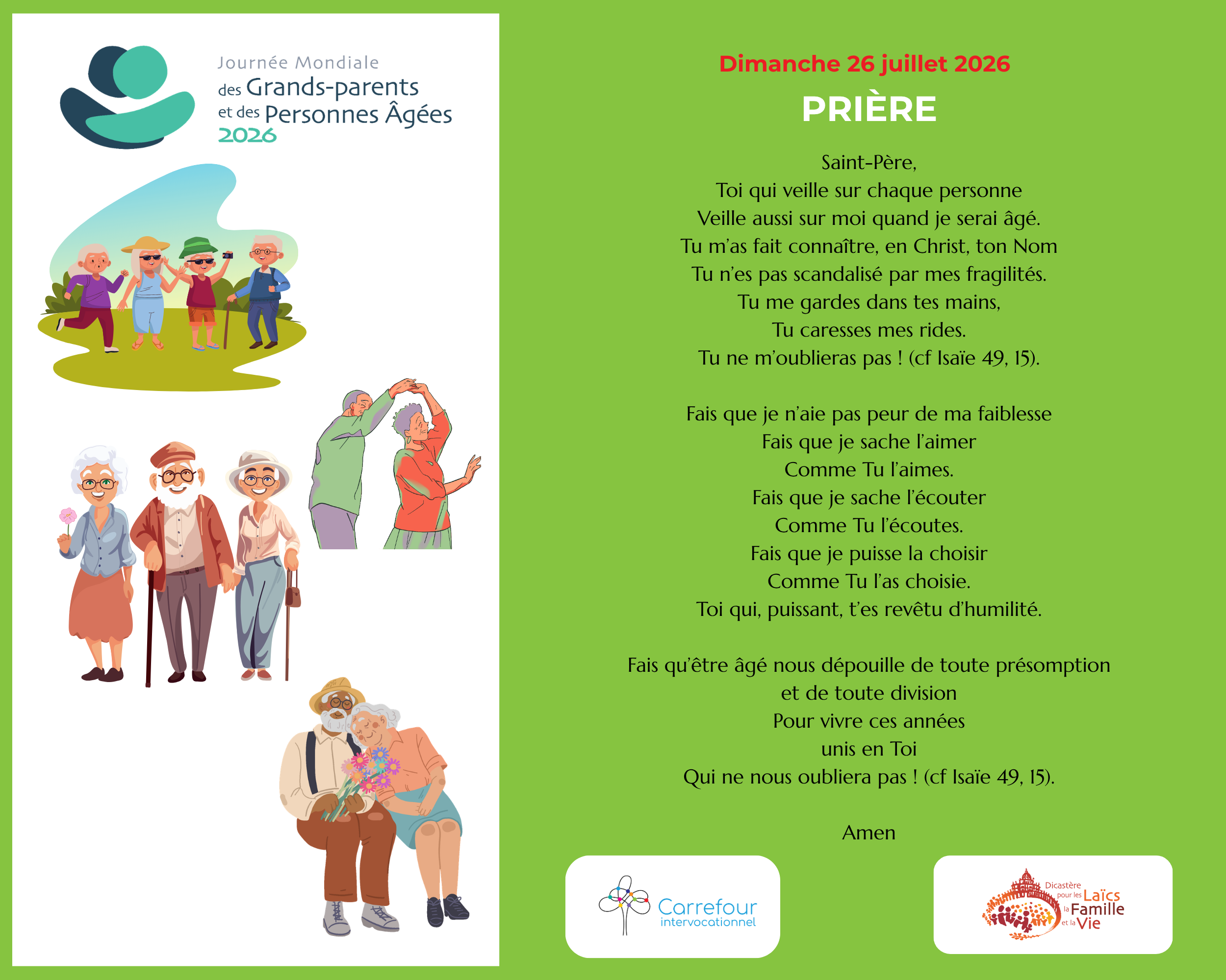 Prière pour la journée mondiale des grands-parents et des personnes âgées - 2026