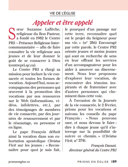 Journée mondiale de la vie consacrée : Appeler et être appelé