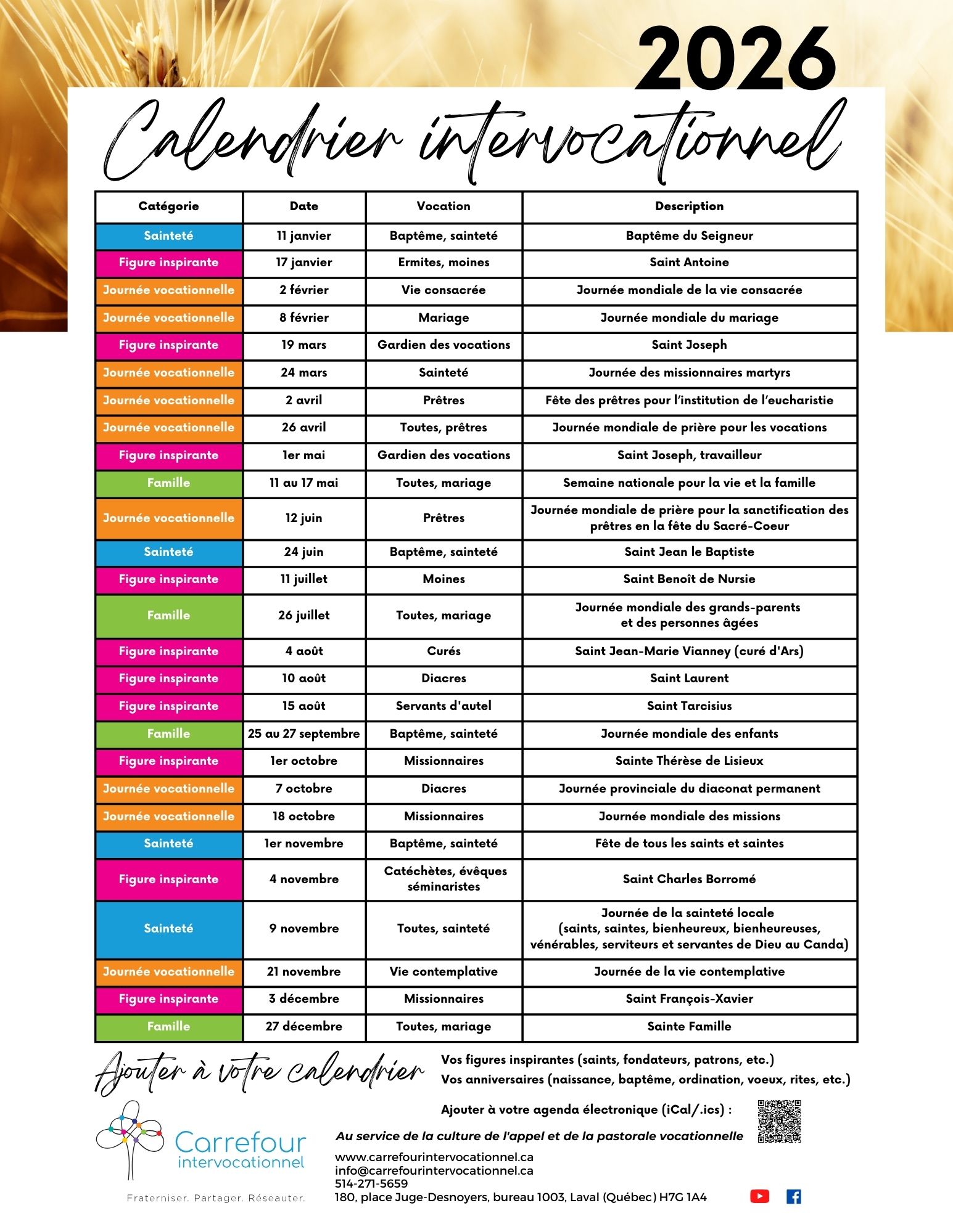 Calendrier intervocationnel 2026 - détails